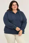 Battal Büyük Beden Üç İplik İçi Şardonlu Kapüşonlu Tam Fermuarlı Kışlık Sweatshirt - Lacivert-4