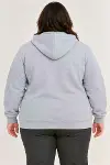 Battal Büyük Beden Üç İplik İçi Şardonlu Kapüşonlu Tam Fermuarlı Kışlık Sweatshirt - Gri-3