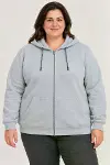 Battal Büyük Beden Üç İplik İçi Şardonlu Kapüşonlu Tam Fermuarlı Kışlık Sweatshirt - Gri-4