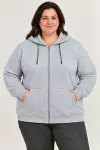 Battal Büyük Beden Üç İplik İçi Şardonlu Kapüşonlu Tam Fermuarlı Kışlık Sweatshirt - Gri-1