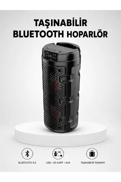 Bluetooth 5.0 Kablosuz Hoparlör Çift Sürücülü Yüksek Ses Kalitesi Kompakt Tasarım