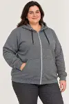 Battal Büyük Beden Üç İplik İçi Şardonlu Kapüşonlu Tam Fermuarlı Kışlık Sweatshirt - Füme-2