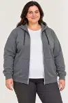 Battal Büyük Beden Üç İplik İçi Şardonlu Kapüşonlu Tam Fermuarlı Kışlık Sweatshirt - Füme-3