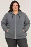 Battal Büyük Beden Üç İplik İçi Şardonlu Kapüşonlu Tam Fermuarlı Kışlık Sweatshirt - Füme-1