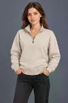Üç İplik İçi Şardonlu Dik Yaka Yarım Fermuarlı Kışlık Sweatshirt - Bej-2