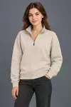 Üç İplik İçi Şardonlu Dik Yaka Yarım Fermuarlı Kışlık Sweatshirt - Bej-1