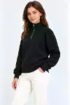 Üç İplik İçi Şardonlu Dik Yaka Yarım Fermuarlı Kışlık Sweatshirt - Siyah-3