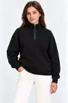 Üç İplik İçi Şardonlu Dik Yaka Yarım Fermuarlı Kışlık Sweatshirt - Siyah-1