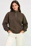 Üç İplik İçi Şardonlu Dik Yaka Yarım Fermuarlı Kışlık Sweatshirt - Kahverengi-3