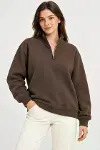 Üç İplik İçi Şardonlu Dik Yaka Yarım Fermuarlı Kışlık Sweatshirt - Kahverengi-1