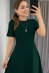 Kadın Kısa Kollu Bisiklet Yaka Maksi Boy Ithal Krep Elbise-2