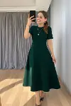 Kadın Kısa Kollu Bisiklet Yaka Maksi Boy Ithal Krep Elbise-3