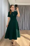 Kadın Kısa Kollu Bisiklet Yaka Maksi Boy Ithal Krep Elbise-1