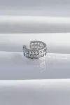 Pirinç Gümüş Renk İncili Baget Taşlı Earcuff Küpe-1