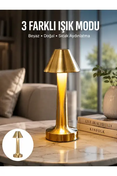 Kablosuz LED Masa Lambası 1800mAh 3 Renk Aydınlatma Dokunmatik Yeni Nesil