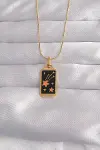 316L Çelik Gold Renk Siyah Mineli Yıldız Figür Tarot Kolye-1