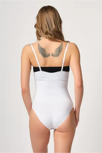 Beyaz Göğsü Açık Agraflı Body Korse