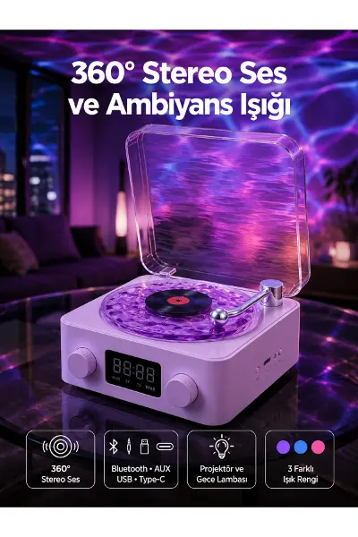 Retro Pikap Tasarımlı Bluetooth Hoparlör – Projektörlü Şarjlı Lamba