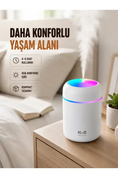 USB Girişli Taşınabilir Mini Nemlendirici 300ml Su Hazneli