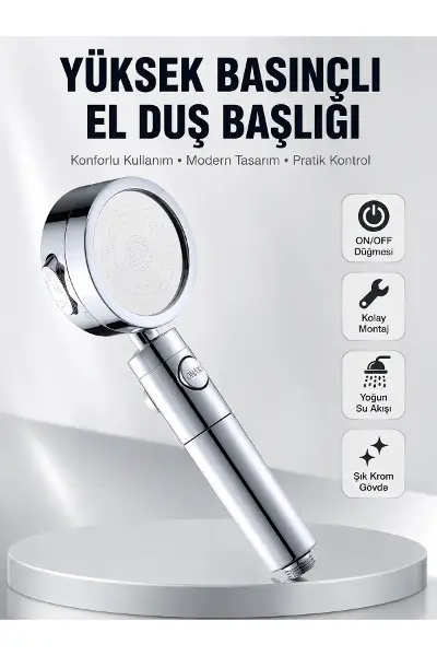 Kolay Montajlı 3 Modlu Yüksek Basınç Duş Başlığı