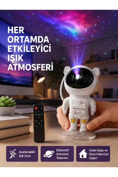 Astronot Yıldız Projeksiyon Lambası 8 Efektli Uzaktan Kumandalı Gece Işığı