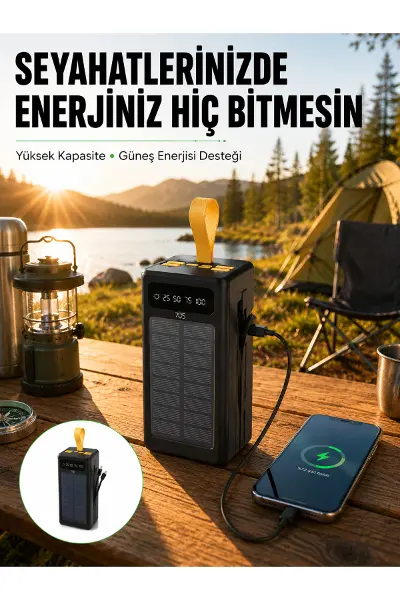 Taşınabilir Güneş Panelli Powerbank Çoklu Cihaz Şarj Destekli Yeni Nesil