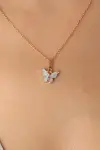 Gold Mavi Renk Kelebek Figür Kadın Kolye-2