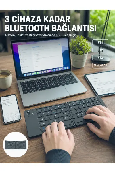 Katlanır Bluetooth Klavye Telefon Tablet Laptop Uyumlu Kablosuz Klavye