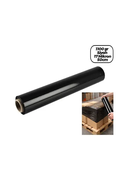 6 Adet BRÜT:1100GR = Net Streç :600GR Siyah Koli - Palet Streç Film 17 Mikron 50CM