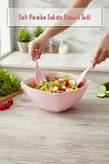 3,5 Lt Soft Pembe Akrilik Kare Salata ve Servis Kasesi Seti – 3 Parça-1