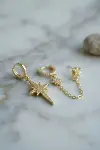 3 lü Set Küpe Gold Renk Zincir Detaylı-1