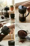 350 ml Borosilikat Cam French Press & Siyah Modern Kahve Ve Bitki Çayı Demleme Gereci-5