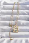 316L Çelik Zincir Gold Renk Ay Detay Mavi Zirkon Taşlı Tarot Kolye 5886-2