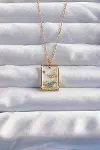 316L Çelik Zincir Gold Renk Ay Detay Mavi Zirkon Taşlı Tarot Kolye 5886-1