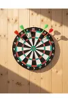 15 İnç Dart Tahtası 4 Metal Uçlu Dart Oku Dayanıklı Ahşap Gövde-1