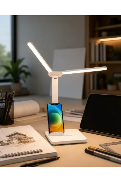 Yeni Nesil Ayarlanabilir Kısılabilir LED Masa Lambası | Entegre Kalemlik ve Telefon Tutucu