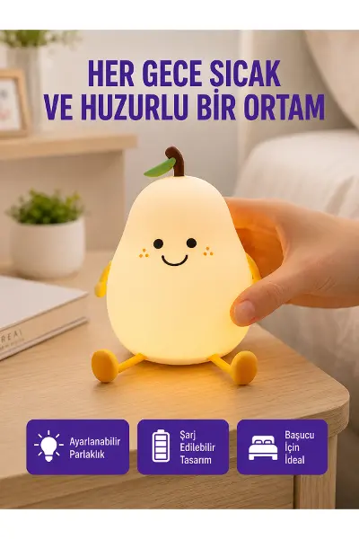 USB Şarjlı Armut Gece Lambası Dokunmatik Renk Değişimli