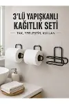 3’lü Siyah Duvar Tipi Kağıtlık Seti Yapışkanlı Pratik Rulo Tutucu-1