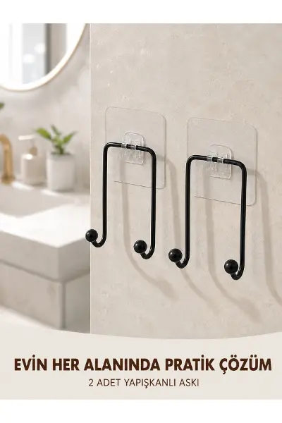 2'li Yapışkanlı Duvar Askısı Mutfak Banyo ve Ev İçin Askılık