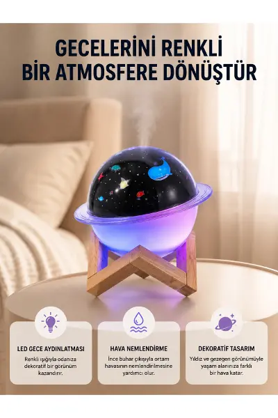 Gece lambası özellikli taşınabilir nemlendirici ve aromaterapi cihazı USB girişli