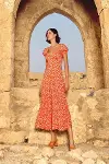 Viskon Çiçek Desenli Kısa Kollu Elbise-4