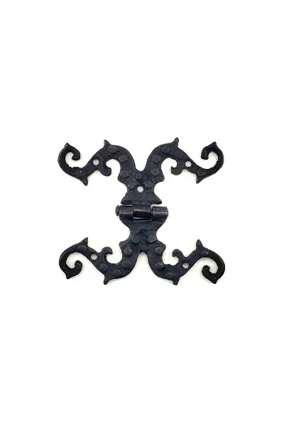 Antika Tarz Dekoratif Pirinç Süslü Menteşe - 100x90 mm, Oksit