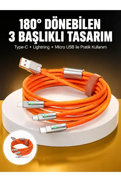 120W 3 İn 1 Uyumlu Silikon Şarj Kablosu Hızlı Şarj Kablosu