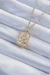 316L Çelik Zincir Gold Renk Zirkon Taşlı Aslan Figürlü Tarot Kolye-1