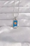 316L Çelik Gümüş Renk Mavi Mineli Güneş Model Tarot Kolye-1