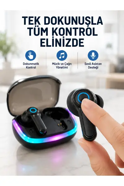 Bluetooth 5.4 TWS Kablosuz Kulaklık Quad ENC Mikrofonlu RGB Şarj Kutulu HD Ses