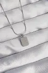 316L Çelik Gümüş Renk Kare Charm Model Kolye-1