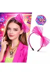80’ler 90’lar Neon Pembe Dantel Taç Fiyonklu-1