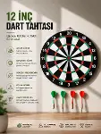 12 İnç Ahşap Dart Tahtası 4 Adet Metal Uçlu Dart Oku Dahil-1