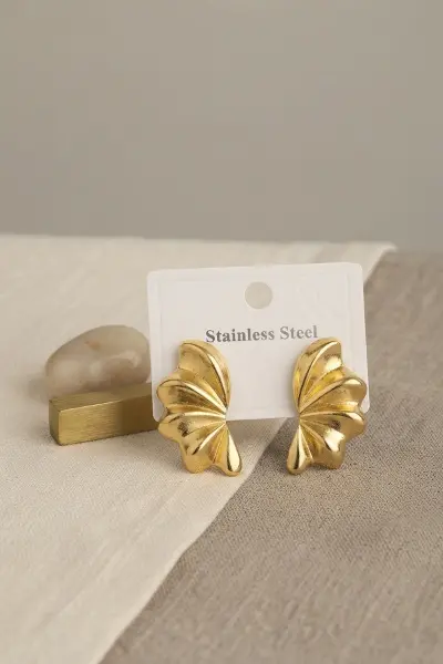 316L Çelik Gold Renk Vintage 3D Dalgalı Model Küpe 5886